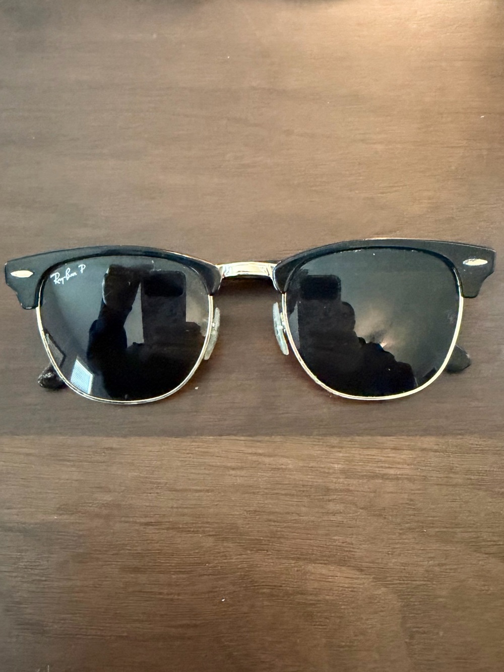 Ray-Ban Black and Gold Clubmaster Sunglasses with Polarized Lenses